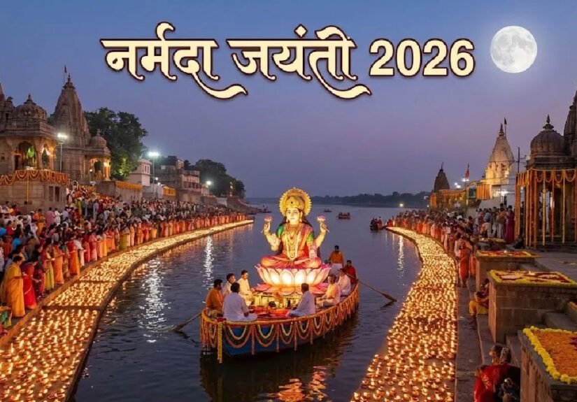 Lord Shiva creating River Narmada from his sweat on Amarkantak hills.