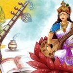 Maa Saraswati with Veena and Swan representing knowledge and wisdom.